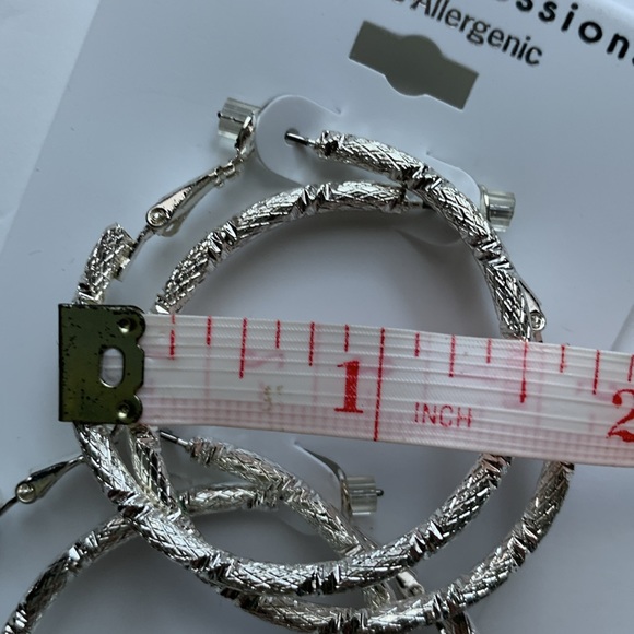 Pure Expressions Hypo-Allergenic Silver Tone Texture Hoop Earrings Set of 3 - Picture 8 of 12